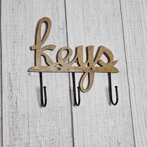 Wooden “Keys” Wall Hook Rack Entryway Organizer with 3 Hooks
